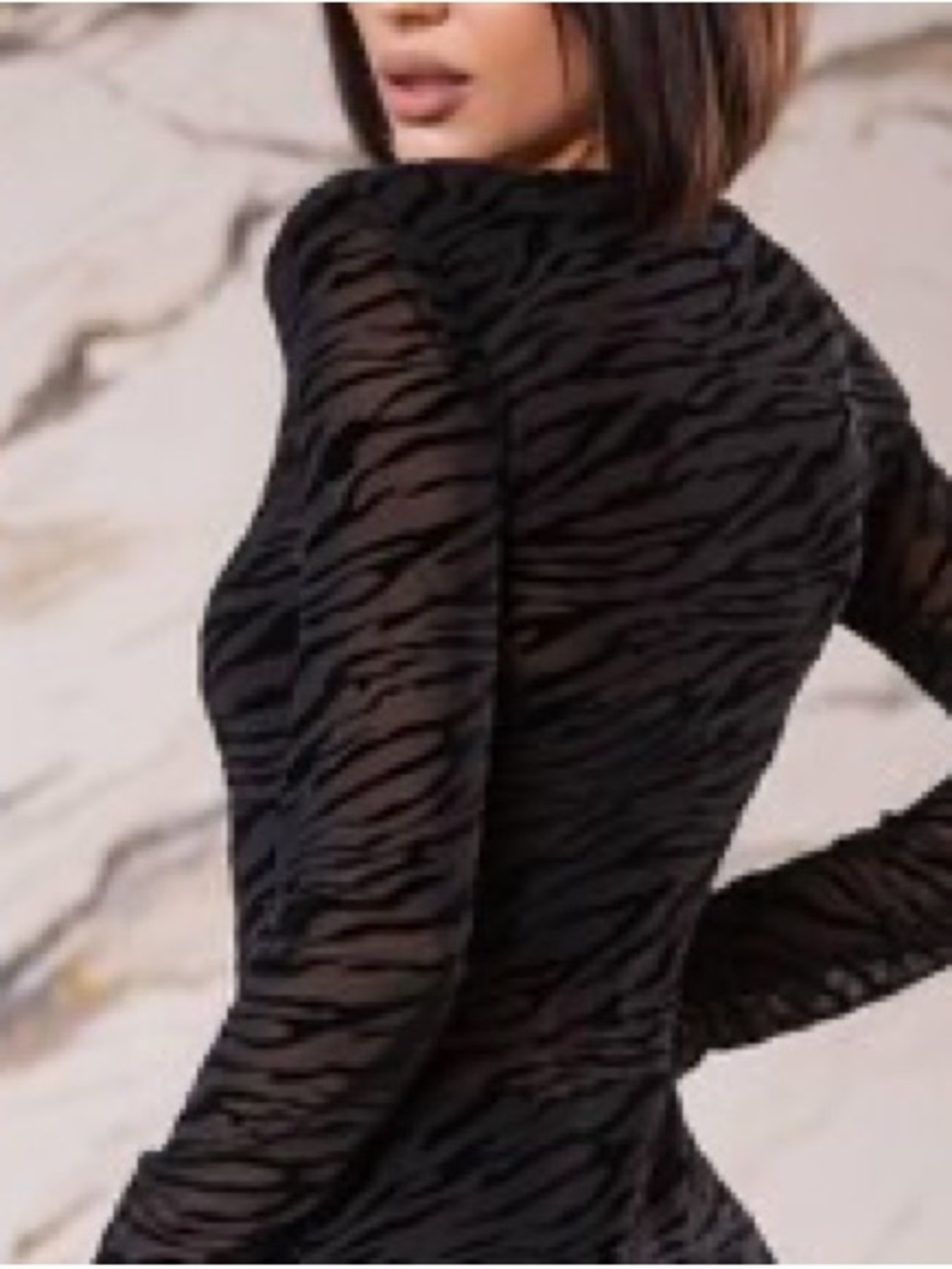 Rachel Zoe Sheer Black Zebra-Print Long-Sleeve Women's Top